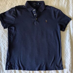Ralph Lauren Navy Classic Polo Shirt with Embroidered Pony - L - Custom Slim Fit